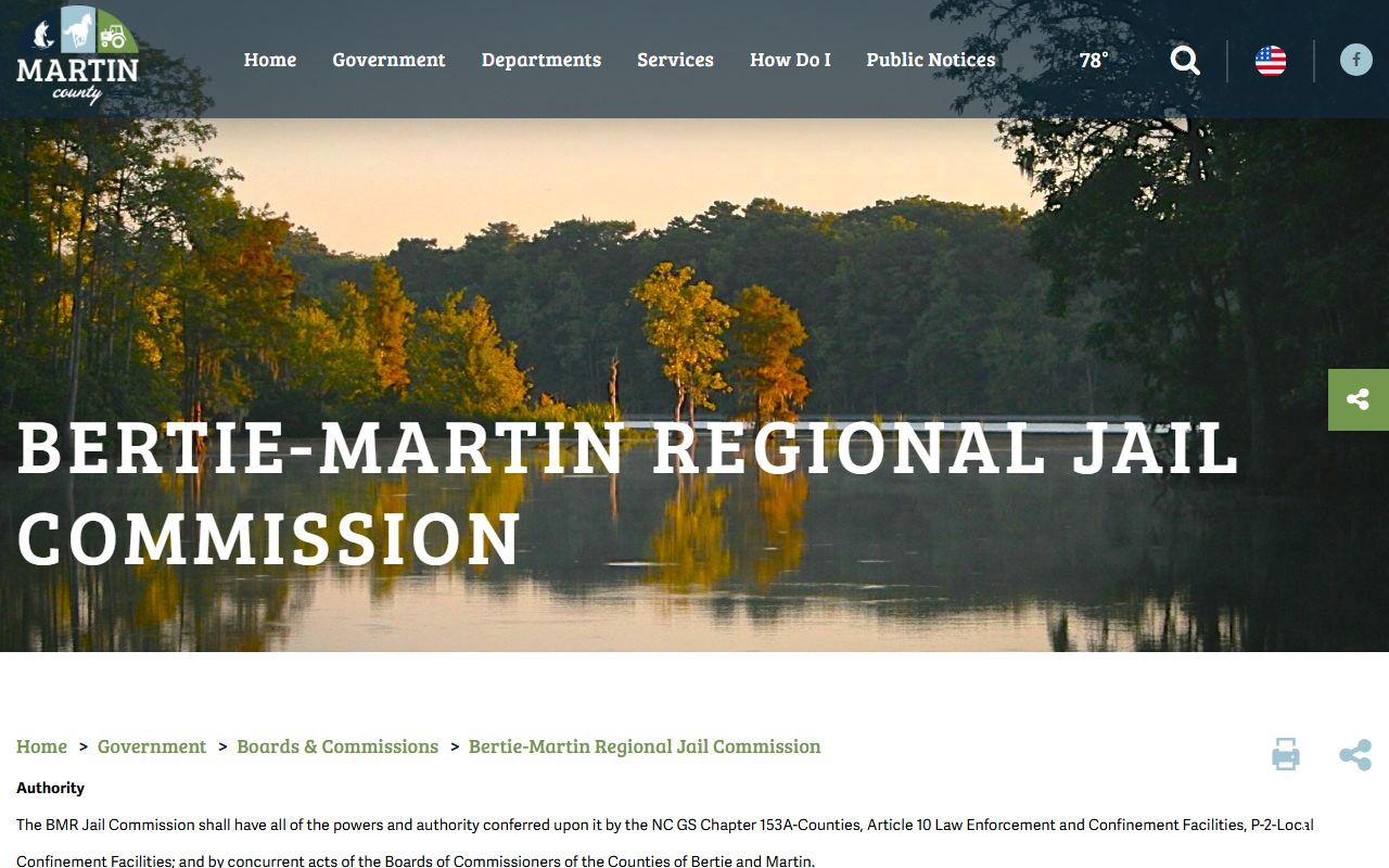 Martin County inmate population jail commission page for Bertie-Martin Regional Jail
