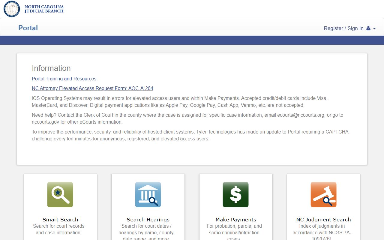 NC eCourts Portal for Martin County court records after jail arrest